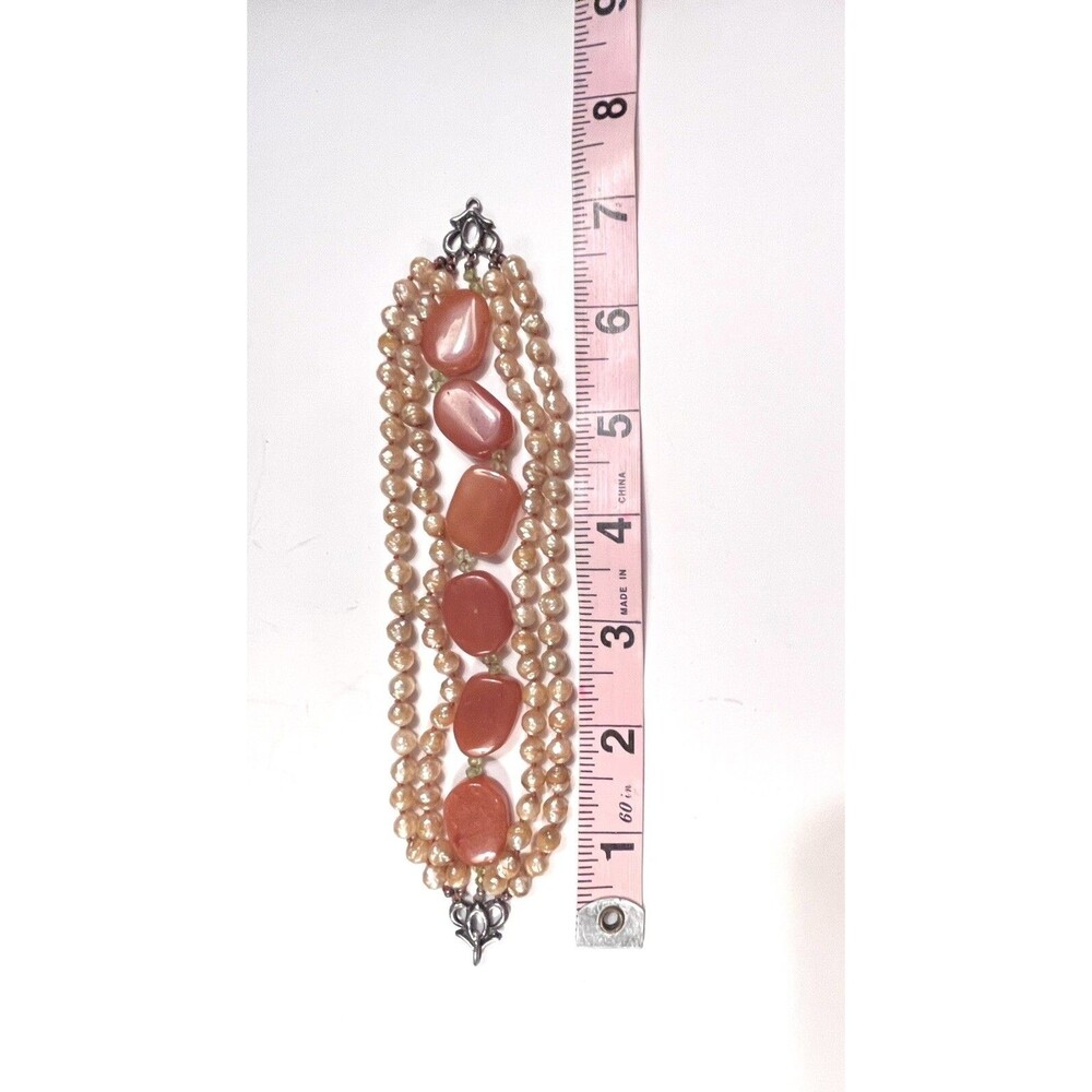 Vintage Victorian Revival Coral Agate Beaded Bracelet Chunky - Picture 10 of 12